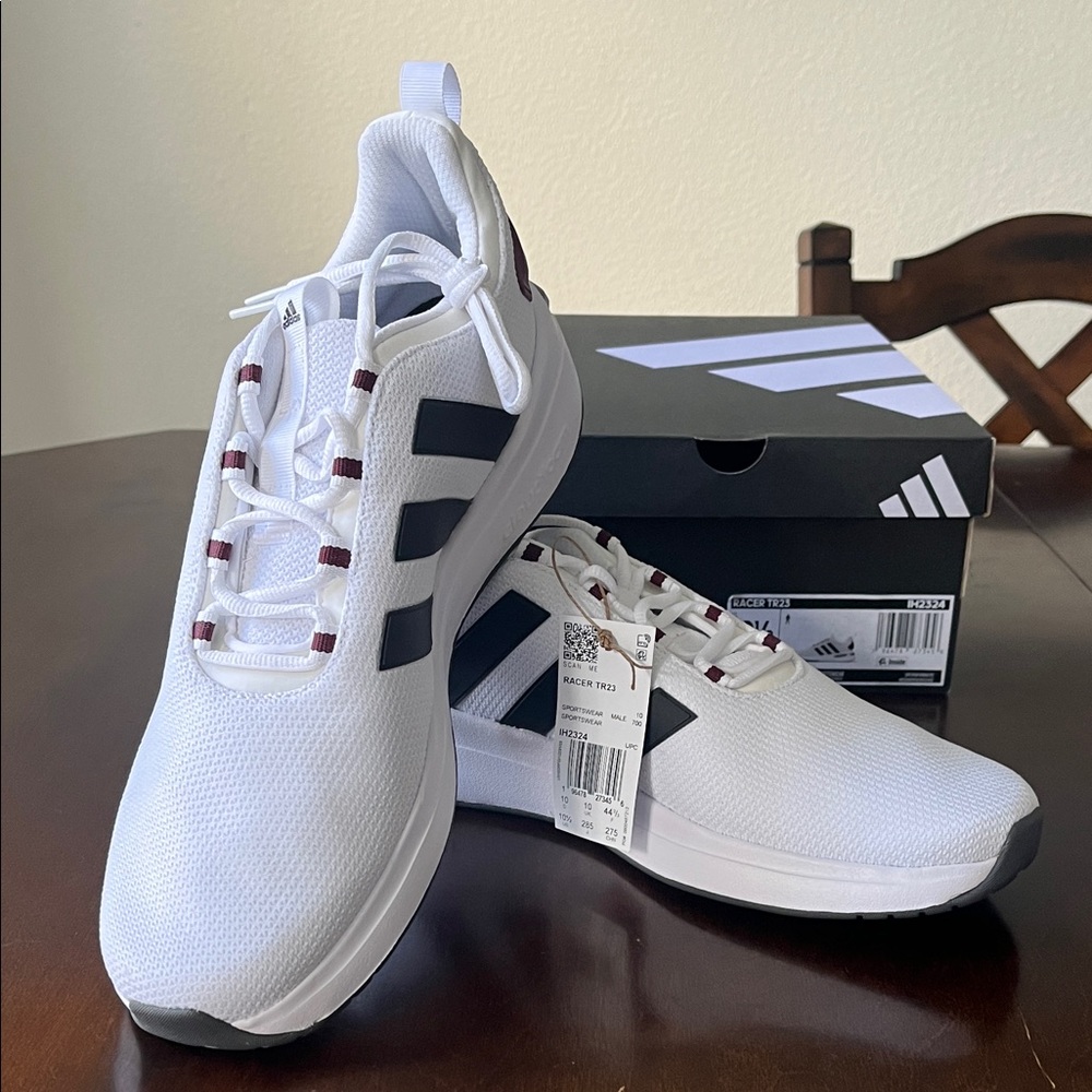 Adidas Men's White Athletic Shoes with Black Stripes